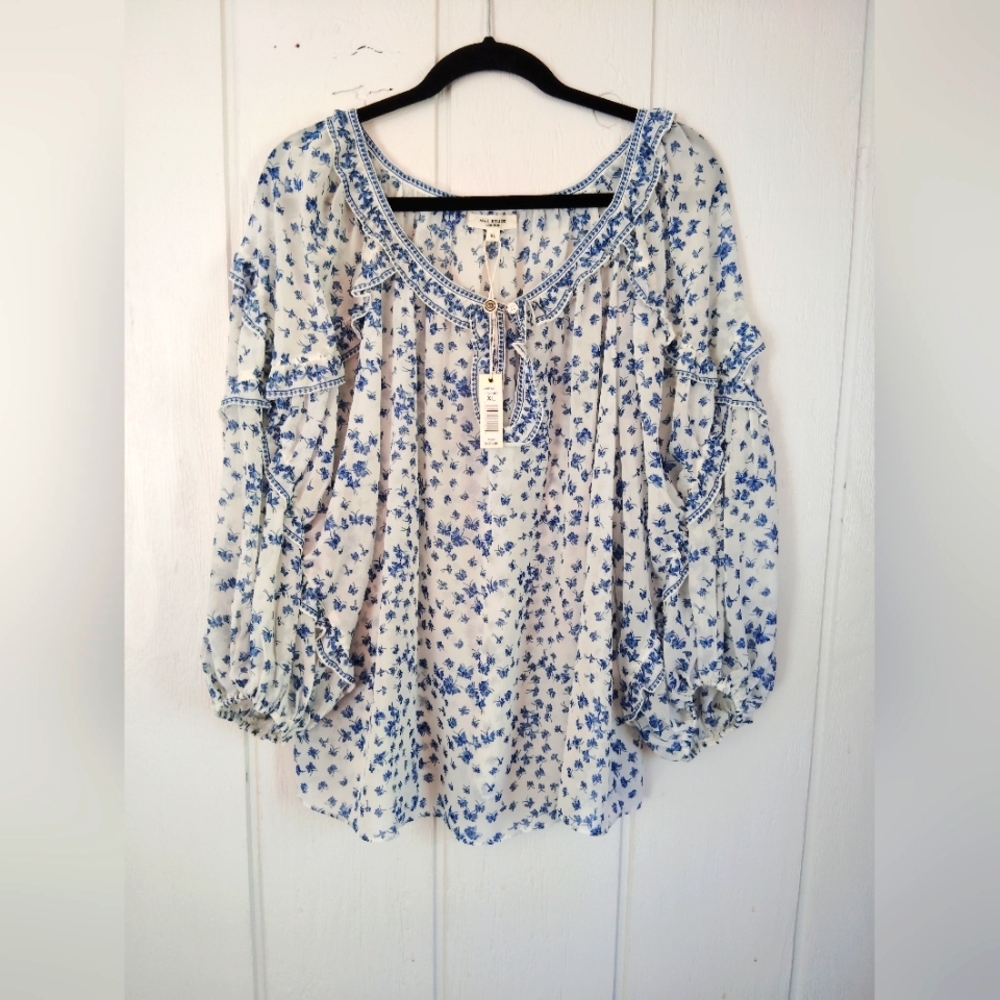 Max Studio Blue and White Floral Blouse